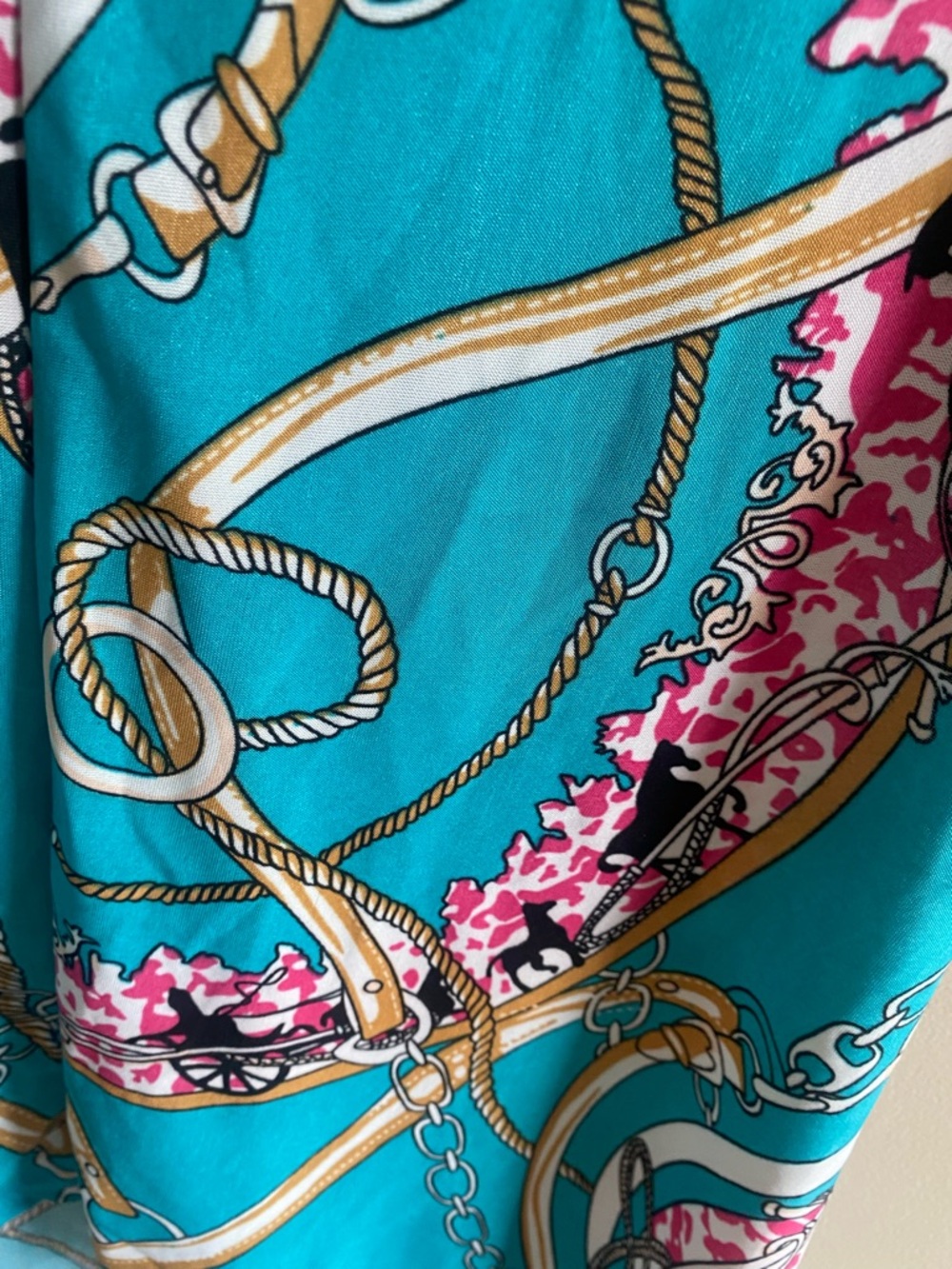 Turquoise Cold-Shoulder Chain-Print Tunic Top - Picture 9 of 9
